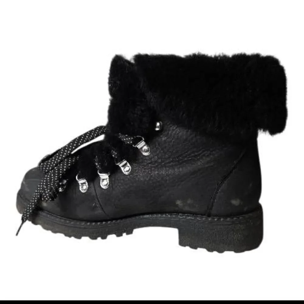 ​J. Crew Black Leather Faux Fur Trim Nordic Walking Boots Size 9
